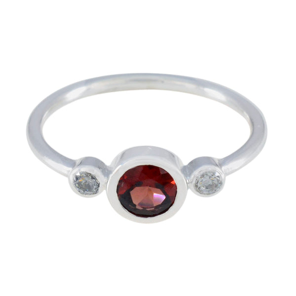 Garnet Trilogy American Sterling Silver Red Gemstones Elegant  Modern Ring Jewellery