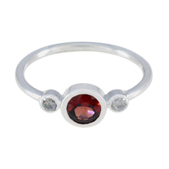 Garnet Trilogy American Sterling Silver Red Gemstones Elegant  Modern Ring Jewellery