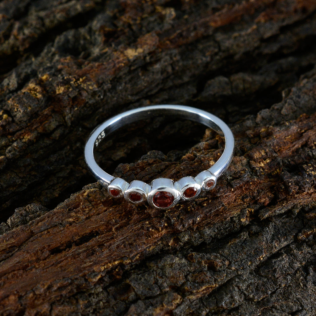 Garnet Penta Korean Sterling Silver Red Gemstone Elegant  Abstract Ring Jewellery