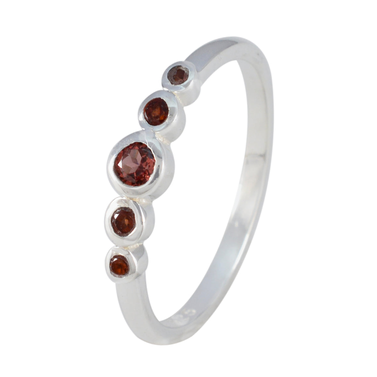 Garnet Penta Korean Sterling Silver Red Gemstone Elegant  Abstract Ring Jewellery