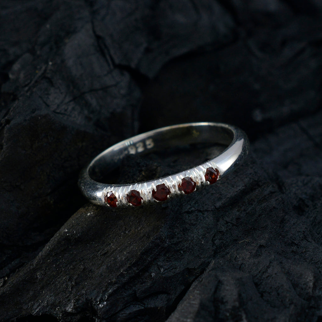 Garnet Penta Korean Silver Red Gemstones Elegant  Graceful Ring Jewellery