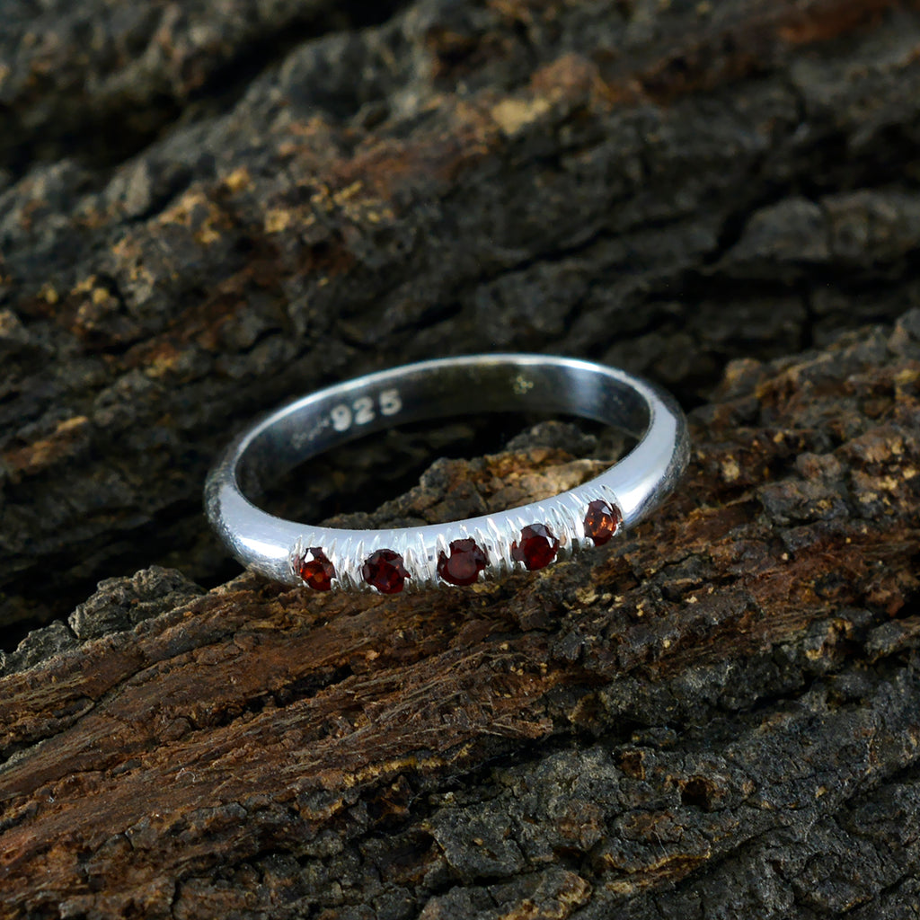 Garnet Penta Korean Silver Red Gemstones Elegant  Graceful Ring Jewellery