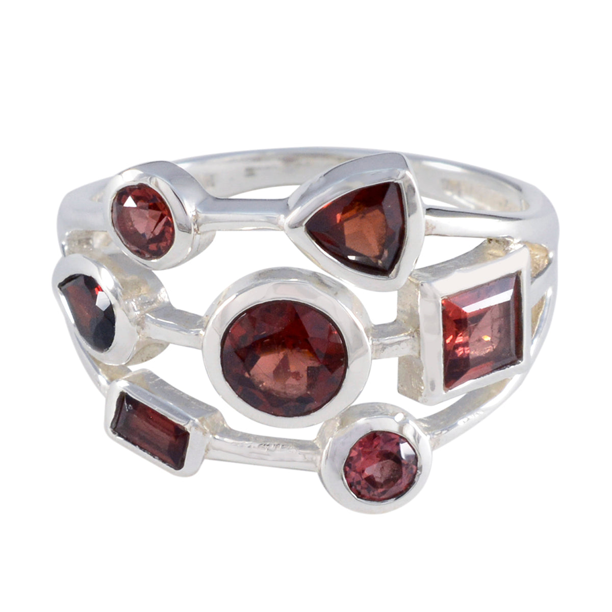 Garnet Hepta French 925 Silver Red Gems Featherlight Sophisticated Ring Jewellery Main image