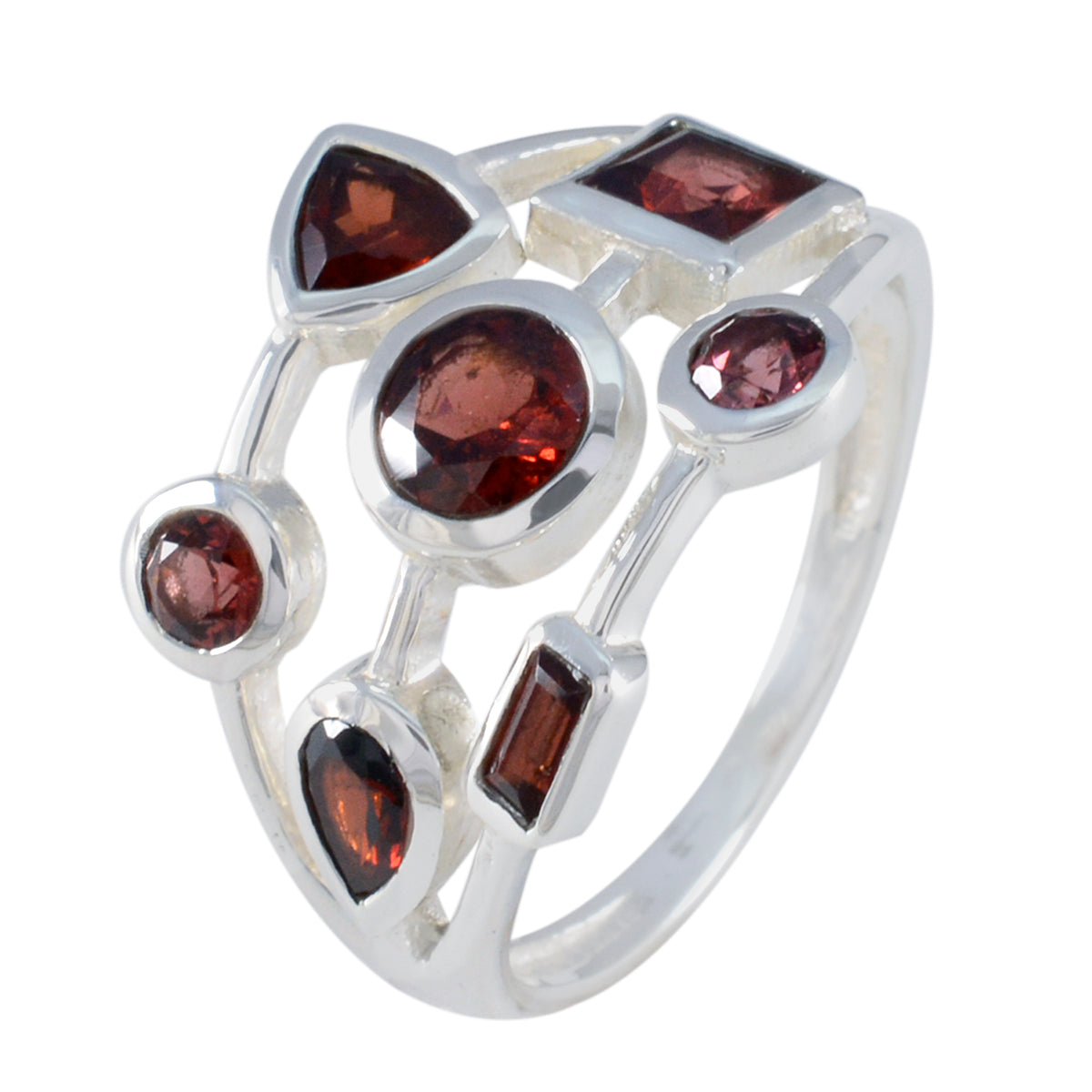 Garnet Hepta French 925 Silver Red Gems Featherlight Sophisticated Ring Jewellery Secondary image