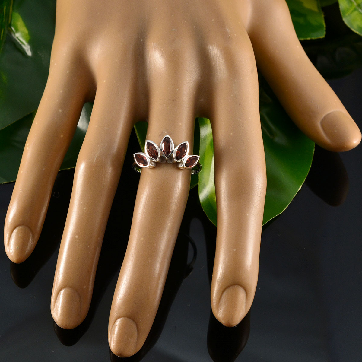 Garnet Penta Turkish 925 Silver Red Gemstone Delicate crown Ring Jewellery