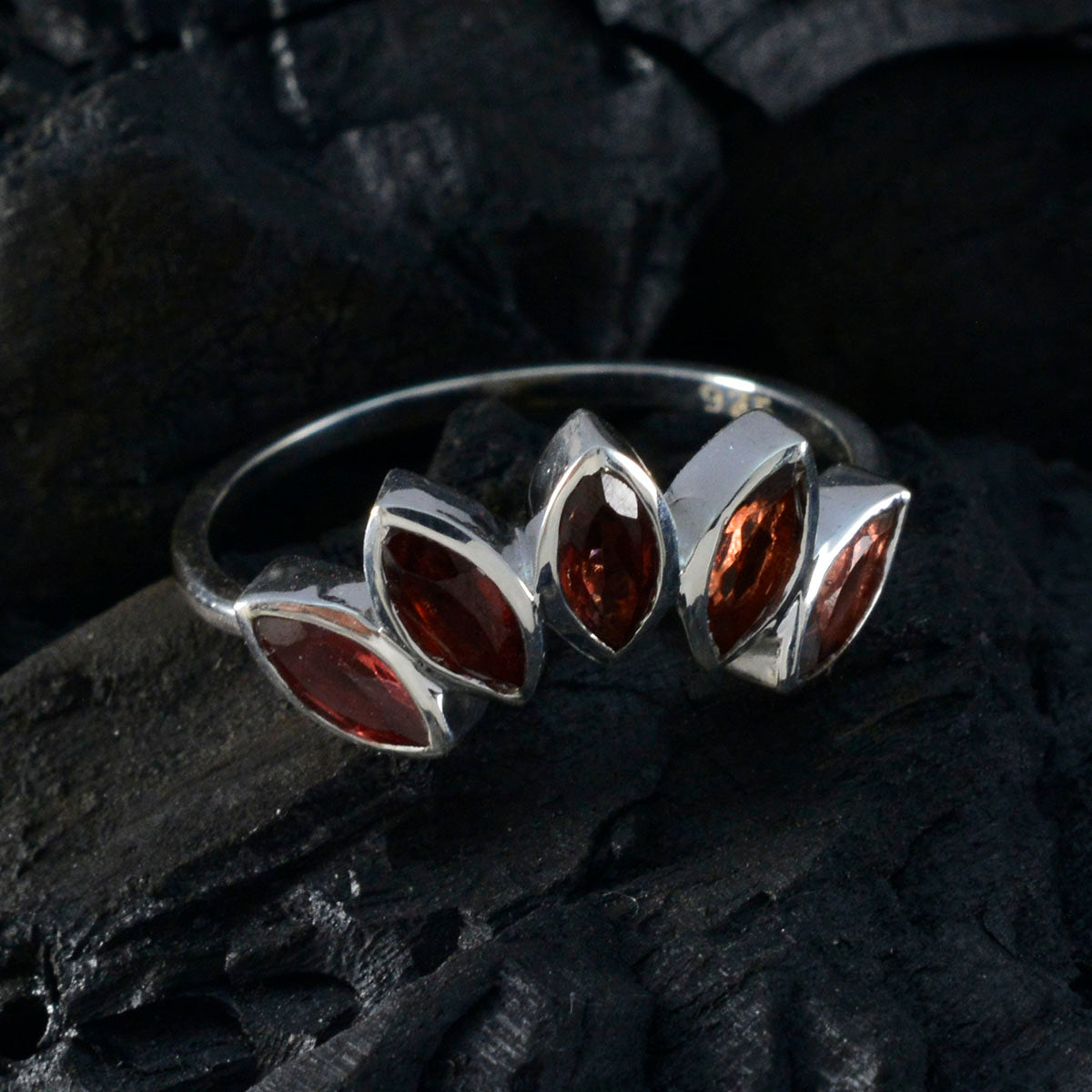Garnet Penta Turkish 925 Silver Red Gemstone Delicate crown Ring Jewellery