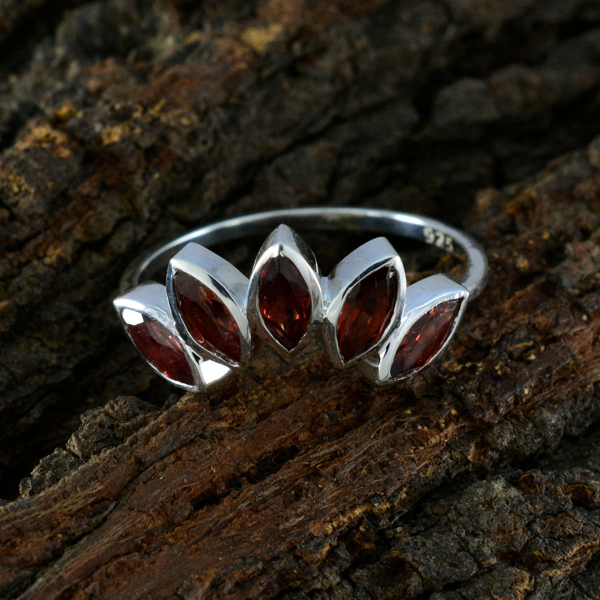 Garnet Penta Turkish 925 Silver Red Gemstone Delicate crown Ring Jewellery