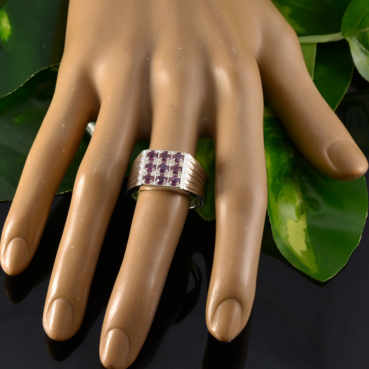 Garnet navratna Egyptian Silver Red Gemstones Eye catching Trendy Ring Jewellery