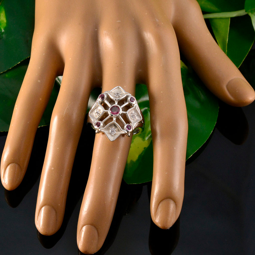 Garnet Penta German 925 Silver Red Gemstone Eye catching Contemporary Ring Jewellery
