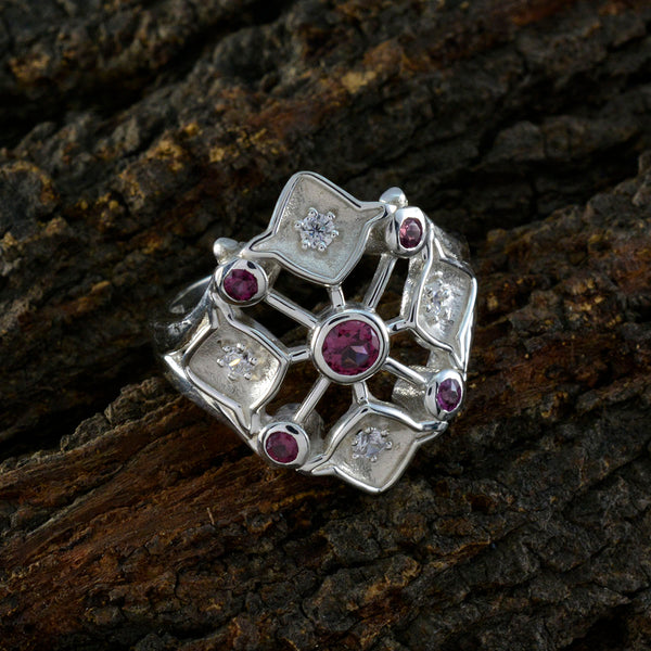 Garnet Penta German 925 Silver Red Gemstone Eye catching Contemporary Ring Jewellery