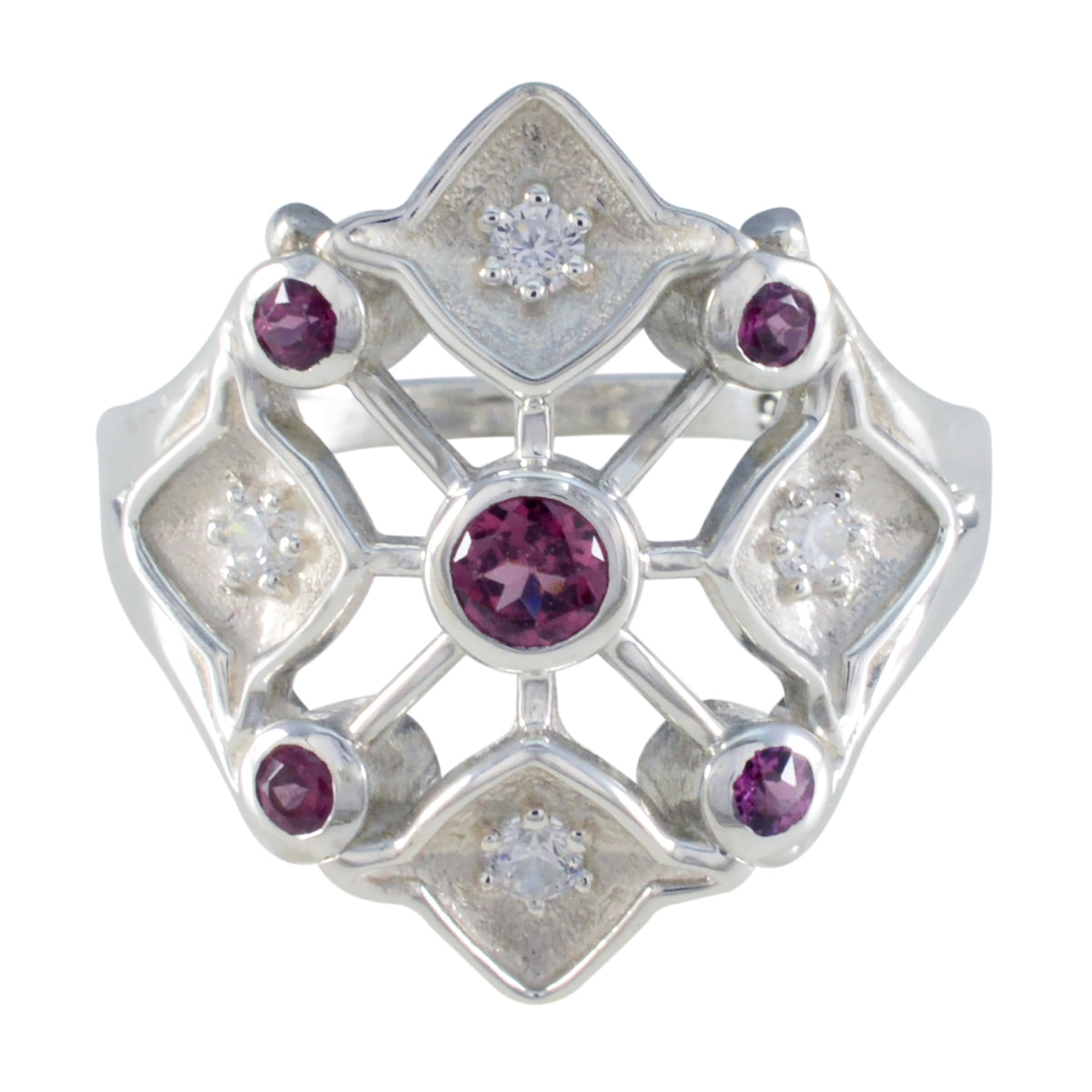 Granat Penta Deutsch 925 Silber Roter Edelstein Auffälliger zeitgenössischer Ringschmuck