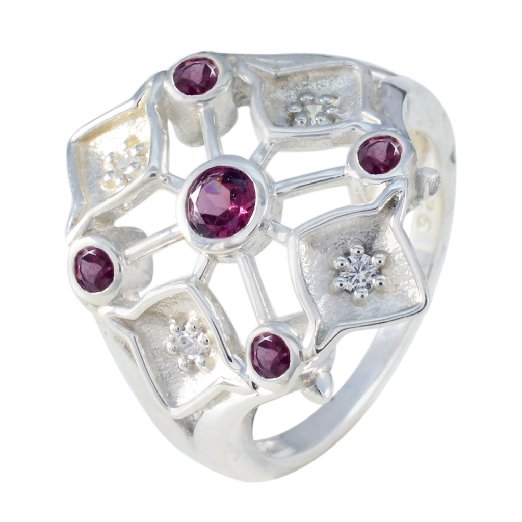 Garnet Penta German 925 Silver Red Gemstone Eye catching Contemporary Ring Jewellery