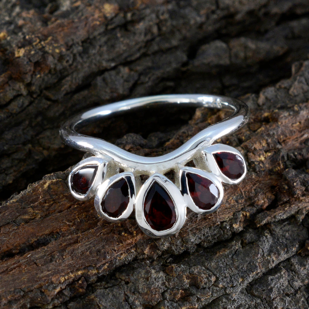 Garnet Penta German 925 Sterling Silver Red Gemstones Slim Romantic Ring Jewelry