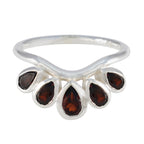 Garnet Penta German 925 Sterling Silver Red Gemstones Slim Romantic Ring Jewelry