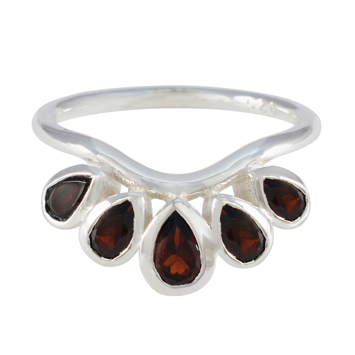Garnet Penta German 925 Sterling Silver Red Gemstones Slim Romantic Ring Jewelry