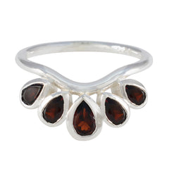 Garnet Penta German 925 Sterling Silver Red Gemstones Slim Romantic Ring Jewelry