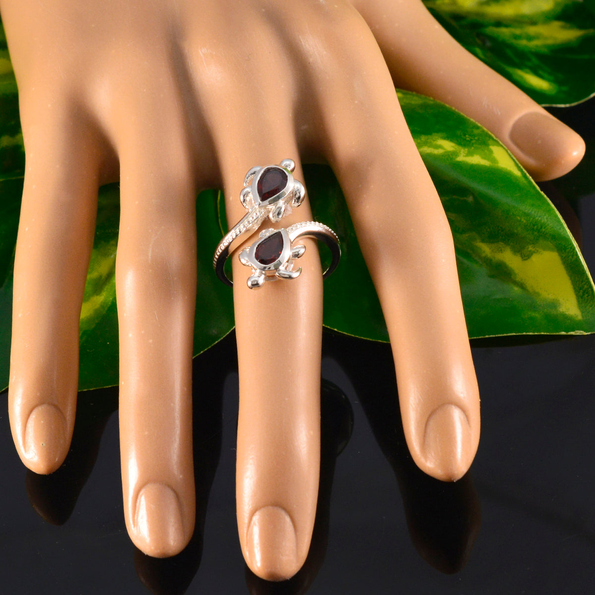 Garnet Toi et Moi Egyptian Sterling Silver Red Gems Minimal Boho Ring Jewellery