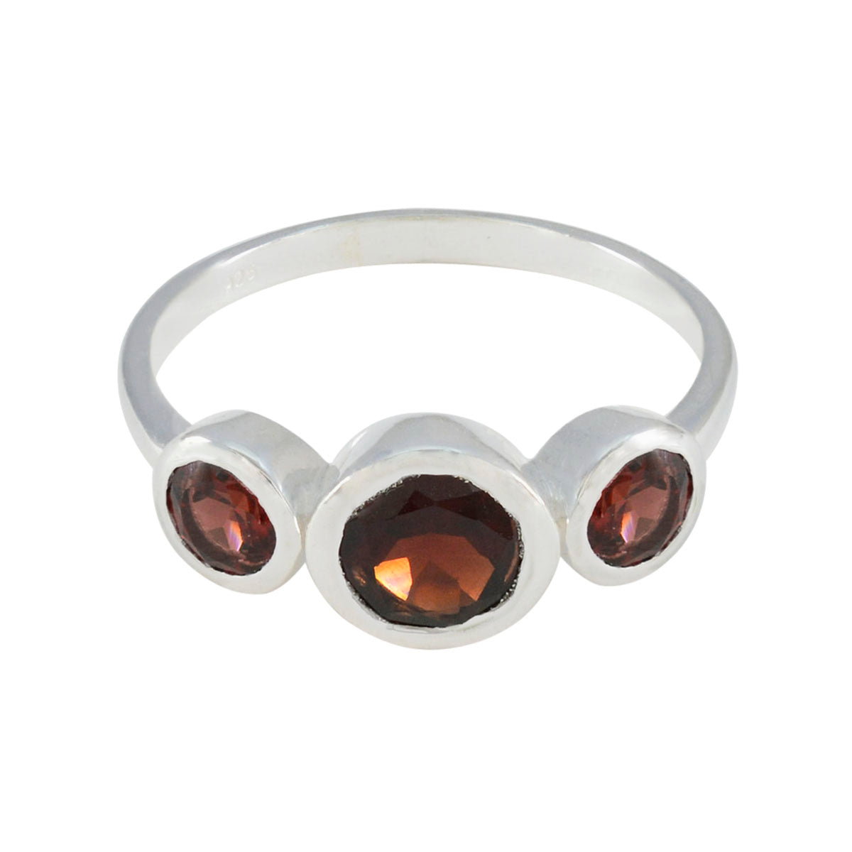 Garnet Trilogy Korean Sterling Silver Red Gemstones Whisper thin Contemporary Ring Jewelry