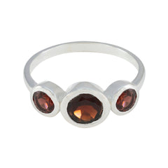 Garnet Trilogy Korean Sterling Silver Red Gemstones Whisper thin Contemporary Ring Jewelry