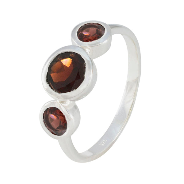 Garnet Trilogy Korean Sterling Silver Red Gemstones Whisper thin Contemporary Ring Jewelry