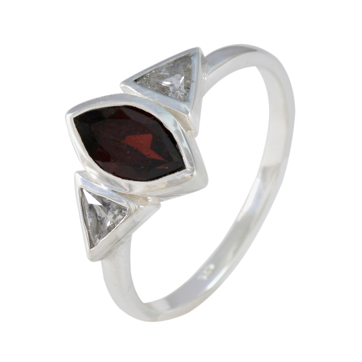 Garnet Trilogy Japanese Silver Red Gemstones Whisper thin Luxurious Ring Jewellery
