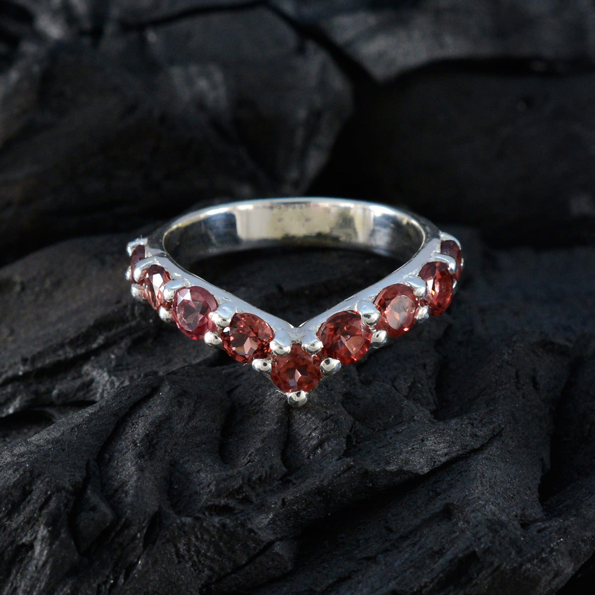 Garnet multiple American Silver Red Gems Dainty Feminine Ring Jewelry