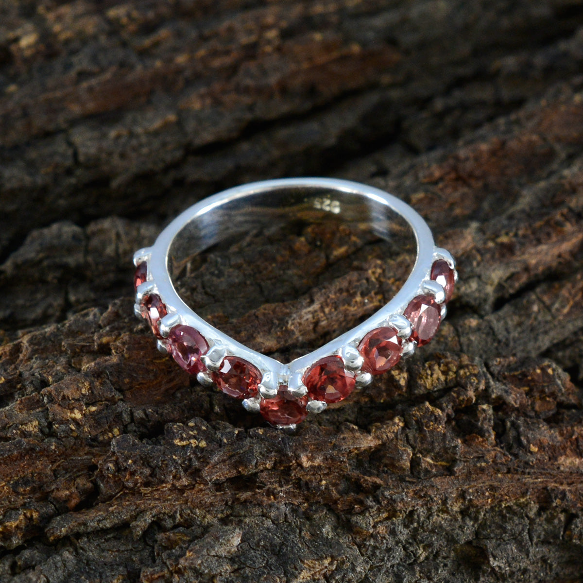 Garnet multiple American Silver Red Gems Dainty Feminine Ring Jewelry