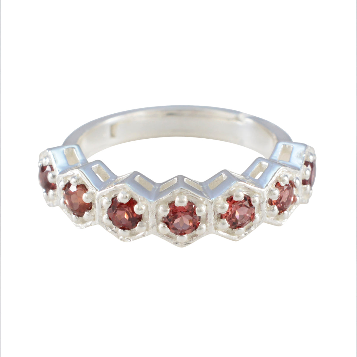 Garnet Hepta Japanese 925 Sterling Silver Red Gemstones Whisper thin Contemporary Band Jewelry