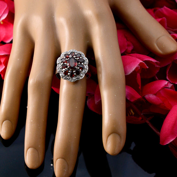 Garnet multiple French 925 Sterling Silver Red Gemstones Minimal Modern Ring Jewellery