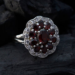 Garnet multiple French 925 Sterling Silver Red Gemstones Minimal Modern Ring Jewellery