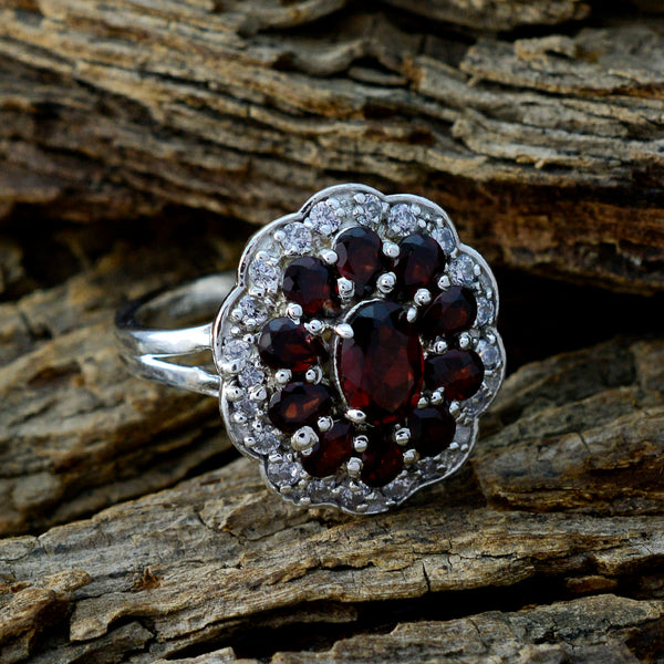 Garnet multiple French 925 Sterling Silver Red Gemstones Minimal Modern Ring Jewellery