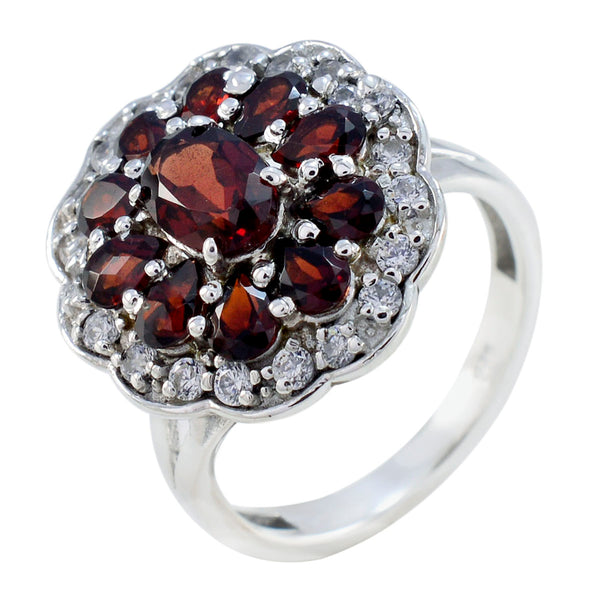 Garnet multiple French 925 Sterling Silver Red Gemstones Minimal Modern Ring Jewellery