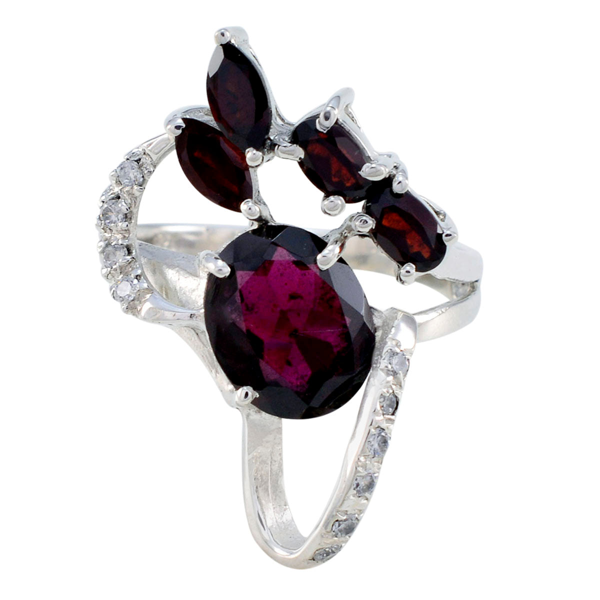 Garnet Penta German Silver Red Gems Tiny Contemporary Ring Jewelry Главное изображение товара