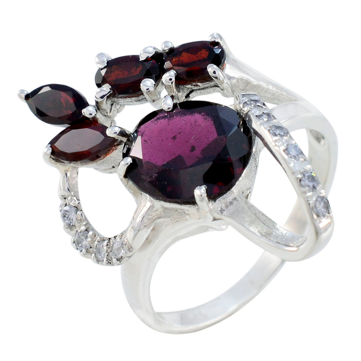 Garnet Penta German Silver Red Gems Tiny Contemporary Ring Jewelry Второстепенное изображение товара