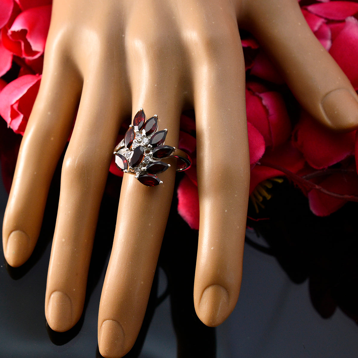 Garnet multiple French 925 Silver Red Gemstone Tiny Trendy Ring Jewellery