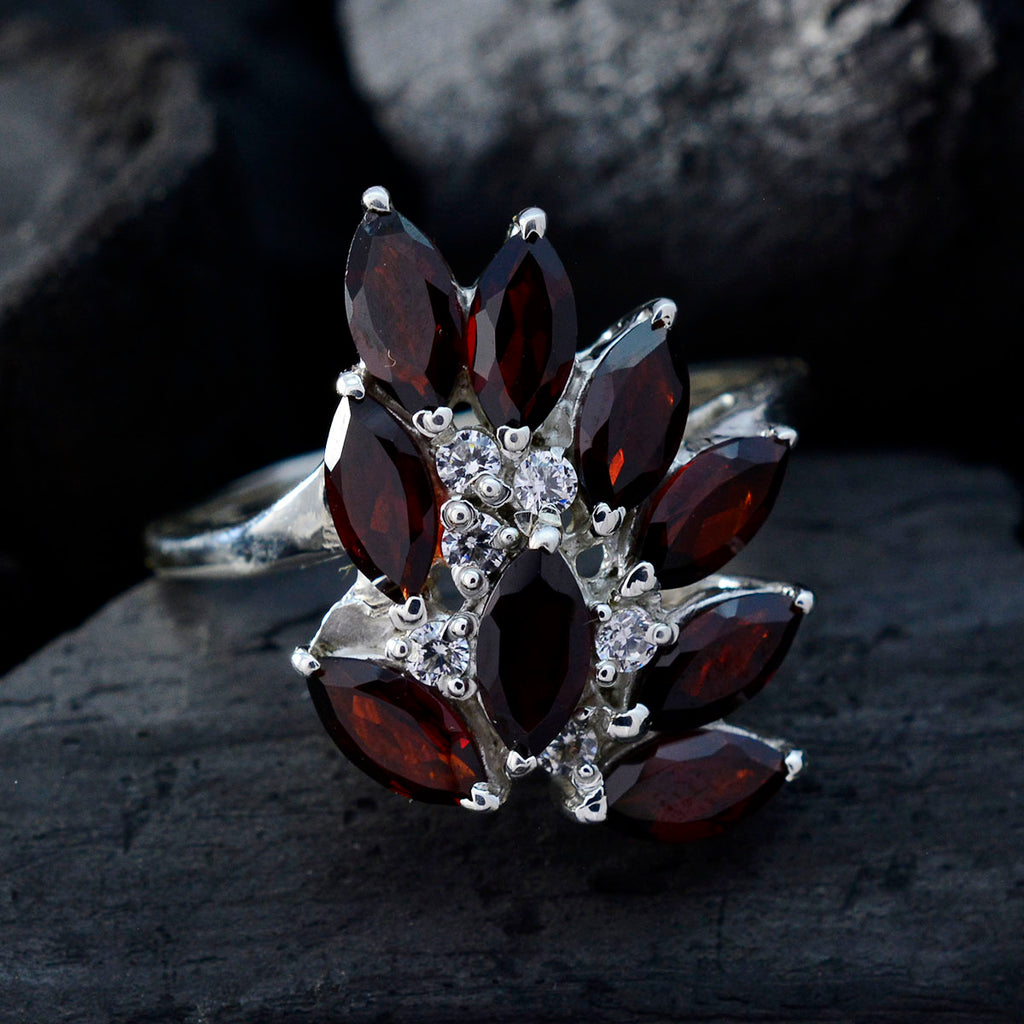 Garnet multiple French 925 Silver Red Gemstone Tiny Trendy Ring Jewellery