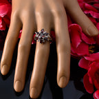 Garnet Hepta African Silver Red Gemstone Featherlight Floral Ring Jewelry