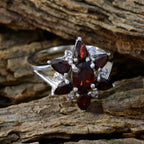 Garnet Hepta African Silver Red Gemstone Featherlight Floral Ring Jewelry