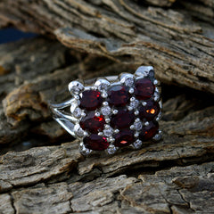 Garnet Navratna Russian 92.5 Silver Red Gemstones Classic Glamorous Ring Jewellery