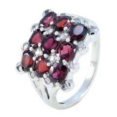 Garnet Navratna Russian 92.5 Silver Red Gemstones Classic Glamorous Ring Jewellery