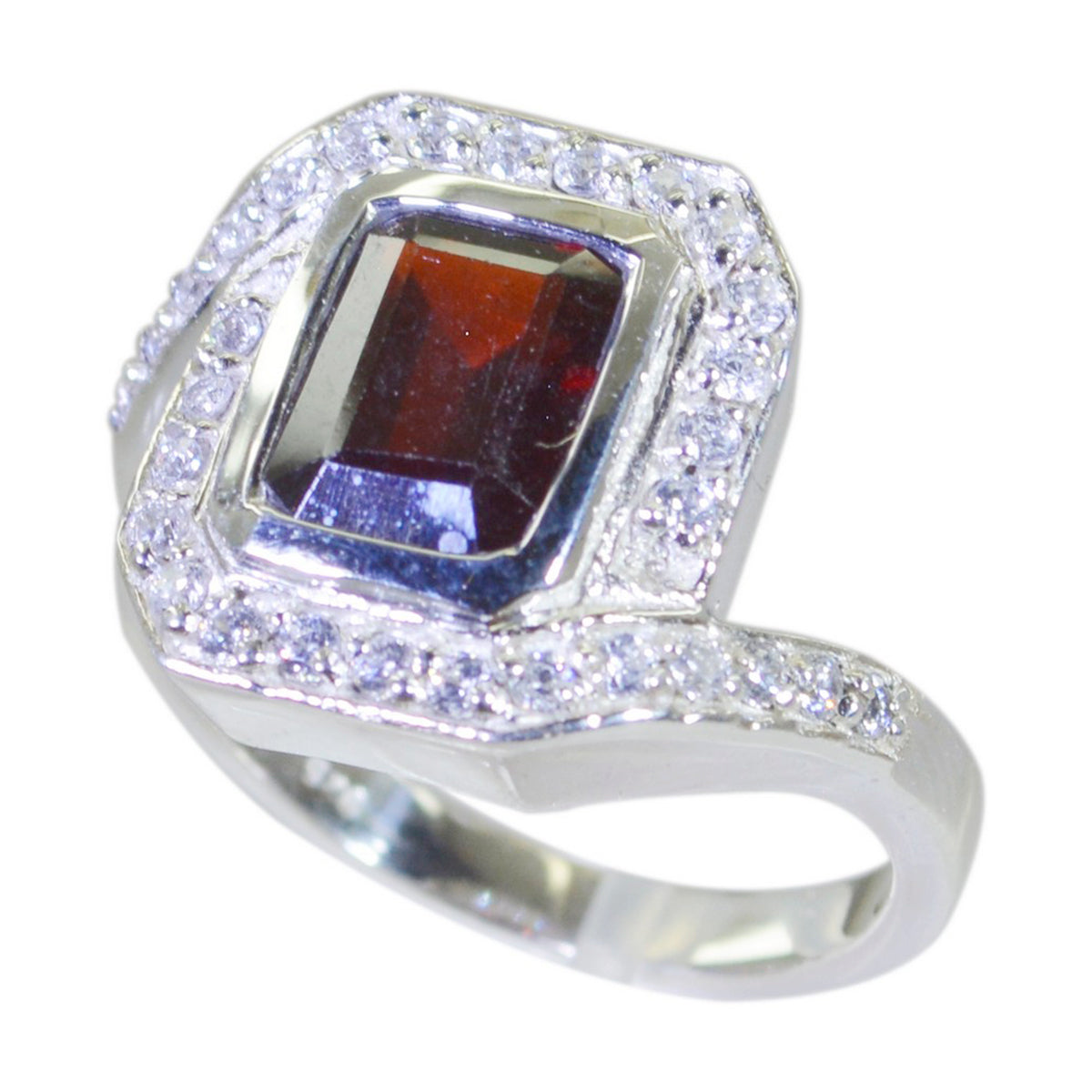 Garnet Halo African Sterling Silver Red Gems Eye catching Contemporary Ring Jewelry