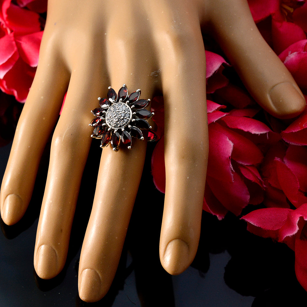 Garnet multiple German Sterling Silver Red Gemstones Versatile Abstract Ring Jewellery