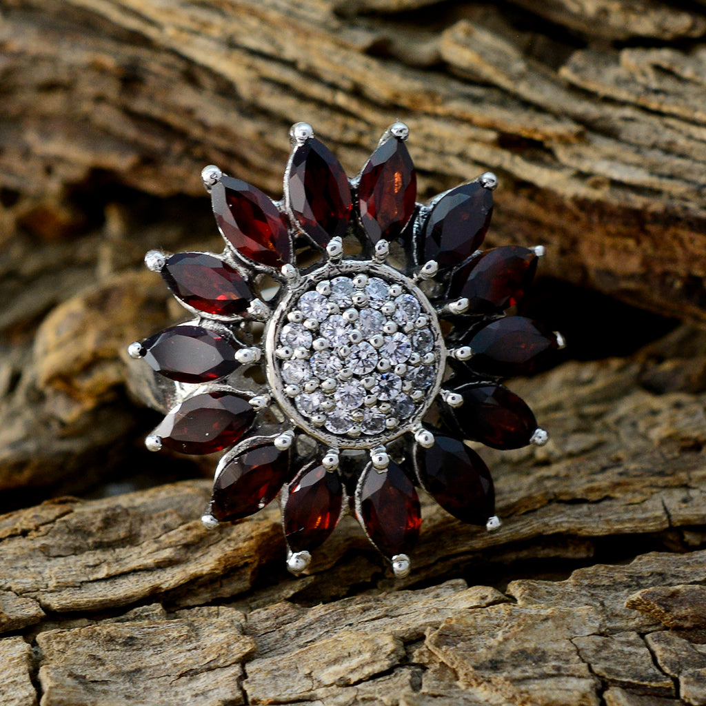 Garnet multiple German Sterling Silver Red Gemstones Versatile Abstract Ring Jewellery