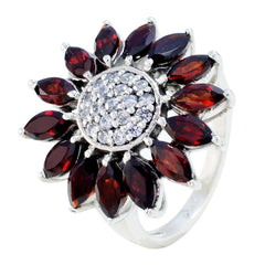 Garnet multiple German Sterling Silver Red Gemstones Versatile Abstract Ring Jewellery