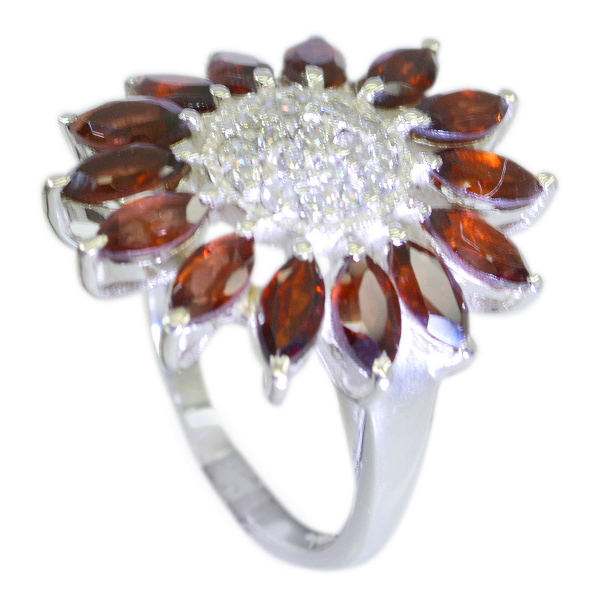 Garnet multiple German Sterling Silver Red Gemstones Versatile Abstract Ring Jewellery