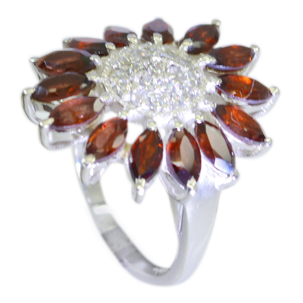 Garnet multiple German Sterling Silver Red Gemstones Versatile Abstract Ring Jewellery