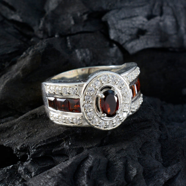 Granat Halo Russisches 925 Silber Roter Edelstein Auffälliger Trendy Ring Schmuck