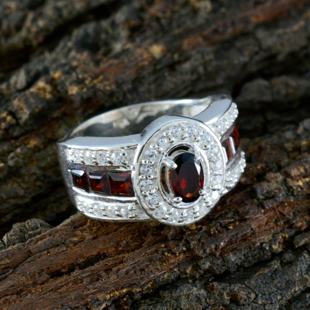 Granat Halo Russisches 925 Silber Roter Edelstein Auffälliger Trendy Ring Schmuck