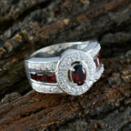 Garnet Halo Russian 925 Silver Red Gemstone Eye catching Trendy Ring Jewellery