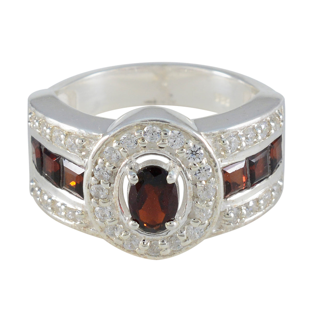 Garnet Halo Russian 925 Silver Red Gemstone Eye catching Trendy Ring Jewellery Imagen principal del producto